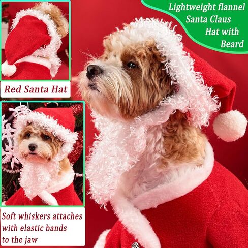 Pet Christmas Costumes 2 PCS Santa Claus Outfit Dog Santa Hat with Beard Xmas Costumes Suit for Small Medium Dogs Winter Warm Cat Coat Christmas Dog Clothes Holiday Dresses (Small, Dog Santa Suit) in Saudi Arabia