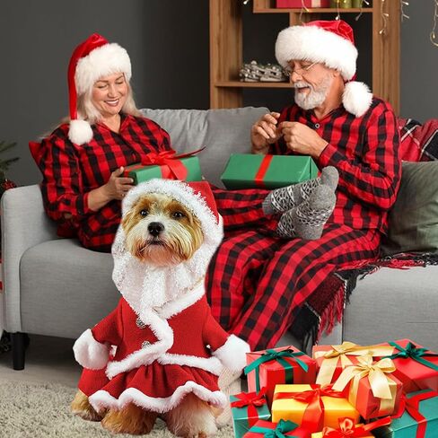 Pet Christmas Costumes 2 PCS Santa Claus Outfit Dog Santa Hat with Beard Xmas Costumes Suit for Small Medium Dogs Winter Warm Cat Coat Christmas Dog Clothes Holiday Dresses (Small, Dog Santa Suit) in Saudi Arabia