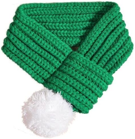 Christmas Dog Cat Santa Scarf,Dog Winter Knitted Scarf Pet Winter Neck Warmer Costume with White Pompom Ball Party Dressup Xmas Cute Decorate Gift Green in Saudi Arabia