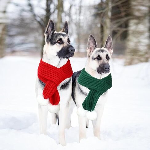 Christmas Dog Cat Santa Scarf,Dog Winter Knitted Scarf Pet Winter Neck Warmer Costume with White Pompom Ball Party Dressup Xmas Cute Decorate Gift Green in Saudi Arabia