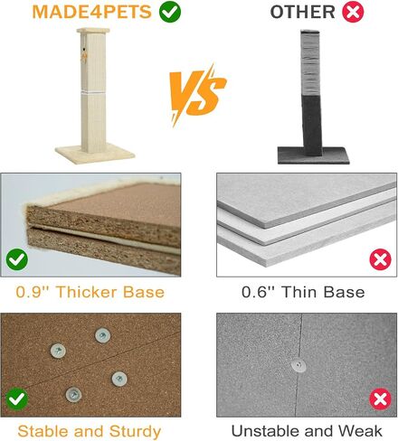 Made4Pets Cat Scratching Post, 32 Inch Natural Sisal Cat Scratcher with Kitten Toy, Tall Scratching Post for Indoor Cats Adults and Kittens, Beige in Kuwait