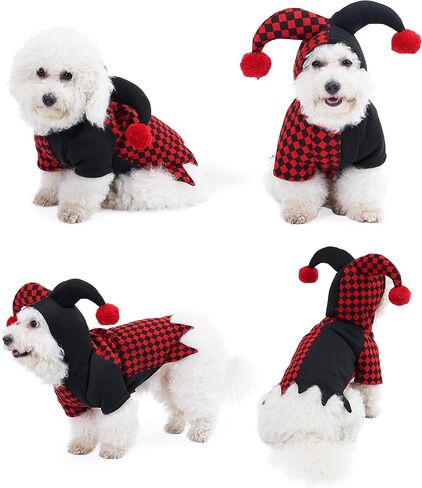 Yoption Jester Clown Dog Costumes, Pet Halloween Cosplay Hoodie Funny Outfits Apparel for Puppy Dogs Kitten (L) in Saudi Arabia
