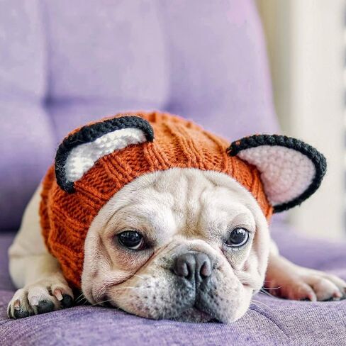 Knit Ear Wrap Snoods Dog Fox Costume Halloween Christmas Fox Ear Covers Hood for Small Medium Pet(S) in Saudi Arabia