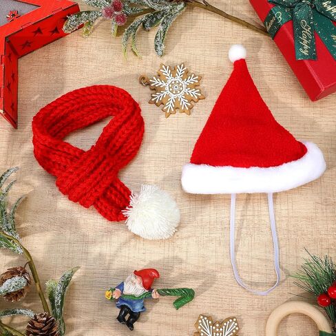 مجموعة قبعة ووشاح سانتا للكلاب لعيد الميلاد، مقاس صغير، وشاح أحمر قابل للتعديل مع كرة بوم بوم بيضاء، لتدفئة رقبة الكلاب في الشتاء، ملابس عيد الميلاد للكلاب in Kuwait