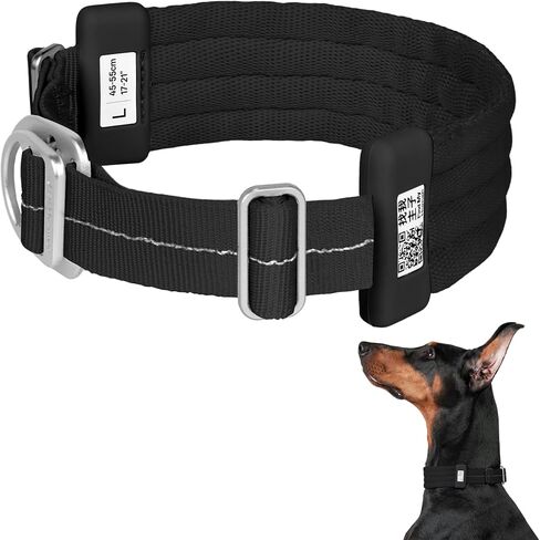 Ultra Comfort Dog Collar Soft Padded Adjustable Nylon Collar QR Code Anti-Lost Comfortable Cozy Dog Collar with Durable Aluminum Alloy Buckle for Small to Large Dogs (Midnight Black, L) in Saudi Arabia