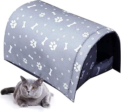 Outdoor Feral Cat House - Weatherproof Stray Cats Shelter, Foldable Thicken Warm Cat Tent Pet Cave for Winter, Outside Pet Nest for Feral Cat Dog Wild Animal (M-for Adult cat, Black) in Saudi Arabia