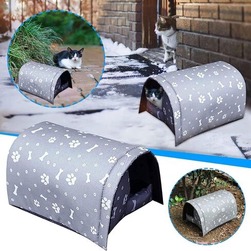 Outdoor Feral Cat House - Weatherproof Stray Cats Shelter, Foldable Thicken Warm Cat Tent Pet Cave for Winter, Outside Pet Nest for Feral Cat Dog Wild Animal (M-for Adult cat, Black) in Saudi Arabia