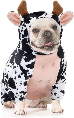 DELIFUR Frenchie Halloween Cow Costume - Adorable Holiday Outfit Cute Hoodie Cosplay Animal Sweatshirt for Standard French Bulldog Stretchable (Large) in Saudi Arabia
