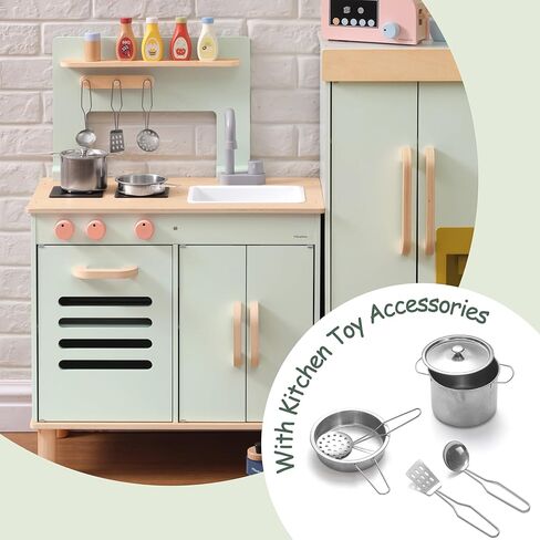 مجموعة Wooden Playkitchen ، مطبخ ألعاب تفاعلي كبير مع غسالة ، فرن ، درج وتخزين ، أدوات طبخ معدنية ، ألواح سوداء ، مسرحية مطبخ للأطفال ، مطبخ للعب للأطفال الصغار 3+ in Saudi Arabia