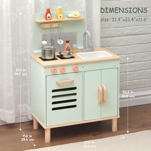 مجموعة Wooden Playkitchen ، مطبخ ألعاب تفاعلي كبير مع غسالة ، فرن ، درج وتخزين ، أدوات طبخ معدنية ، ألواح سوداء ، مسرحية مطبخ للأطفال ، مطبخ للعب للأطفال الصغار 3+ in Saudi Arabia