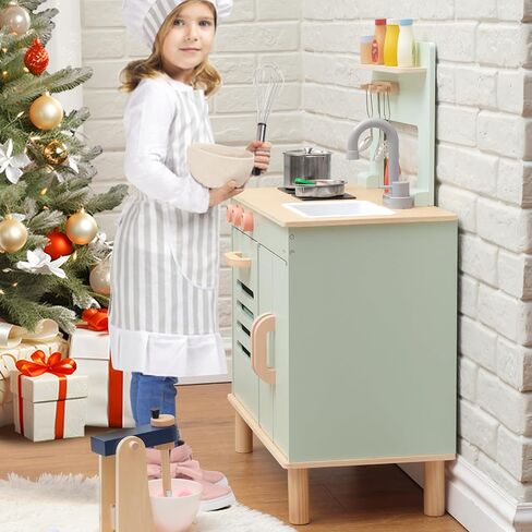مجموعة Wooden Playkitchen ، مطبخ ألعاب تفاعلي كبير مع غسالة ، فرن ، درج وتخزين ، أدوات طبخ معدنية ، ألواح سوداء ، مسرحية مطبخ للأطفال ، مطبخ للعب للأطفال الصغار 3+ in Saudi Arabia