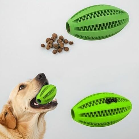 1Pc Dog Treat Toy Ball Interactive Food chew Rubber Teeth Cleaning Elastic Force Rugby Shape Blue Orange Green in Saudi Arabia