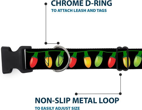 Buckle-Down Plastic Clip Collar - Christmas Lights Black/Multi Color - 1.5" Wide - Fits 16-23" Neck - Medium in Saudi Arabia