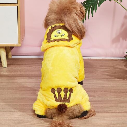 Cute Lion Yellow Pet Clothes Fleece Lined Thick Warm Coat for Cat, Small Dog Breeds, Cozy Fall/Winter Outfit in Saudi Arabia
