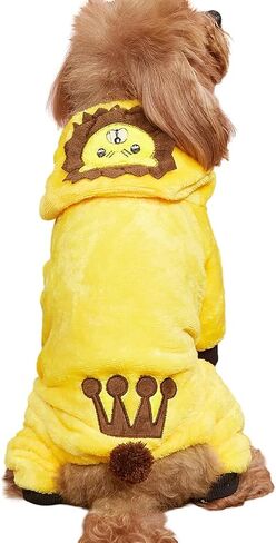 Cute Lion Yellow Pet Clothes Fleece Lined Thick Warm Coat for Cat, Small Dog Breeds, Cozy Fall/Winter Outfit in Saudi Arabia