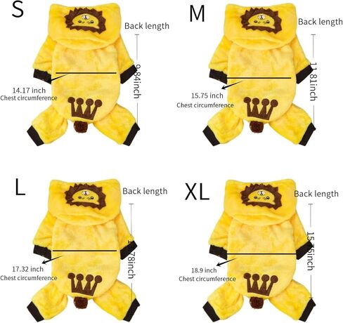 Cute Lion Yellow Pet Clothes Fleece Lined Thick Warm Coat for Cat, Small Dog Breeds, Cozy Fall/Winter Outfit in Saudi Arabia