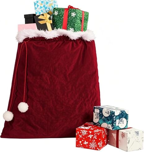 Christmas Velvet Santa Bags with Drawstring Large Santa Christmas Sack Gift Candy Bags Santa Gift Sack for Xmas Playing Santa Present Toy Party Decoration Supply,31 x 27 Inches in Kuwait