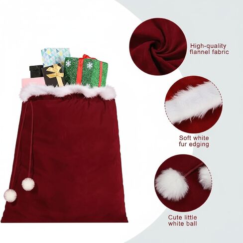 Christmas Velvet Santa Bags with Drawstring Large Santa Christmas Sack Gift Candy Bags Santa Gift Sack for Xmas Playing Santa Present Toy Party Decoration Supply,31 x 27 Inches in Kuwait