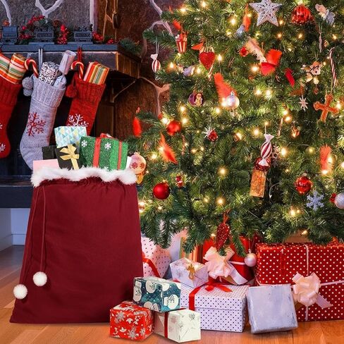 Christmas Velvet Santa Bags with Drawstring Large Santa Christmas Sack Gift Candy Bags Santa Gift Sack for Xmas Playing Santa Present Toy Party Decoration Supply,31 x 27 Inches in Kuwait