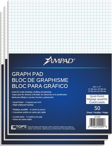 Ampad Evidence Paper Cadyrille Graph Paper ، 500 Sheets ، 4x4 Quad محكم ، 20 رطلاً من الأسهم 8.5 "× 11" ، 50 ورقة لكل لوحة رسم بيانية ، 10 وسادات (22-000) in Kuwait