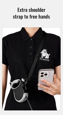 Upgraded Retractable Dog/Cat/Pet Leash with Crossbody Strap - 5 meters/16 feet, Black | Hands Free, Wearable | Durable Ergonomic One Handed Brake, Pause, Lock | Tangle Free Truelove (Medium) in Saudi Arabia