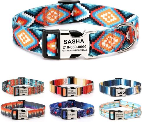 Personalized Dog Collar with Name Tag,Adjustable Soft Pet Collar,Custom Engraved Buckle Dog Collars,Multicolor Fashion Patterns Pet Collar,Christmas Dog Gift(Puzzle) in Kuwait