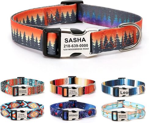 Personalized Dog Collar with Name Tag,Adjustable Soft Pet Collar,Custom Engraved Buckle Dog Collars,Multicolor Fashion Patterns Pet Collar,Christmas Dog Gift(Puzzle) in Kuwait