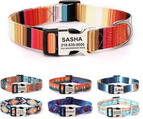 Personalized Dog Collar with Name Tag,Adjustable Soft Pet Collar,Custom Engraved Buckle Dog Collars,Multicolor Fashion Patterns Pet Collar,Christmas Dog Gift(Puzzle) in Kuwait