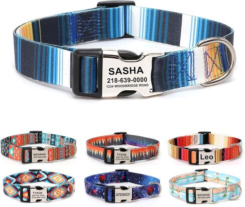 Personalized Dog Collar with Name Tag,Adjustable Soft Pet Collar,Custom Engraved Buckle Dog Collars,Multicolor Fashion Patterns Pet Collar,Christmas Dog Gift(Puzzle) in Kuwait