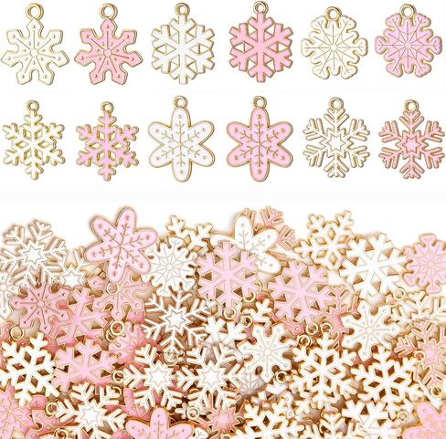 Misdary 100 Pcs Pink Christmas Charms for Jewelry Making Christmas Charms Santa Snowflake Metal Earring Charms Alloy Jewelry Pendants for DIY Holiday Xmas Bracelet Necklace Craft Ornaments Supplies in Kuwait