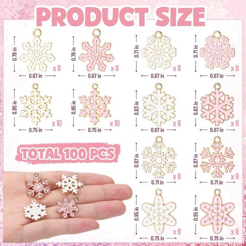 Misdary 100 Pcs Pink Christmas Charms for Jewelry Making Christmas Charms Santa Snowflake Metal Earring Charms Alloy Jewelry Pendants for DIY Holiday Xmas Bracelet Necklace Craft Ornaments Supplies in Kuwait