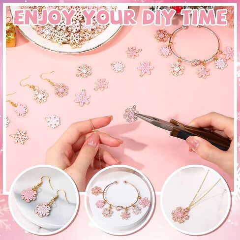 Misdary 100 Pcs Pink Christmas Charms for Jewelry Making Christmas Charms Santa Snowflake Metal Earring Charms Alloy Jewelry Pendants for DIY Holiday Xmas Bracelet Necklace Craft Ornaments Supplies in Kuwait