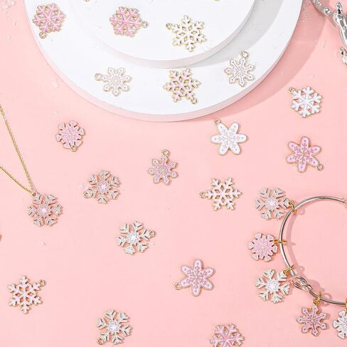 Misdary 100 Pcs Pink Christmas Charms for Jewelry Making Christmas Charms Santa Snowflake Metal Earring Charms Alloy Jewelry Pendants for DIY Holiday Xmas Bracelet Necklace Craft Ornaments Supplies in Kuwait