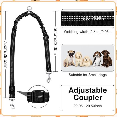 Double Dog Leash for Two Dogs No Tangle Dual Leash Heavy Duty Adjustable Reflective Bungee Retractable Split Multiple Leashes for Walk Fit All Sized Breeds Black in Kuwait
