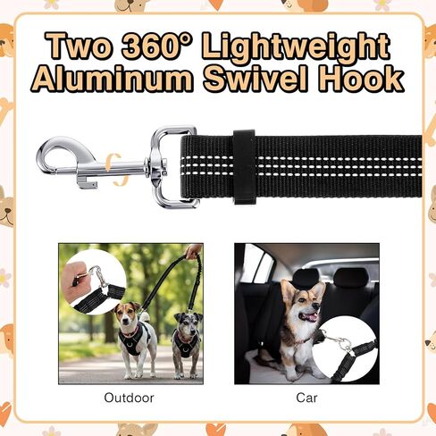 Double Dog Leash for Two Dogs No Tangle Dual Leash Heavy Duty Adjustable Reflective Bungee Retractable Split Multiple Leashes for Walk Fit All Sized Breeds Black in Kuwait