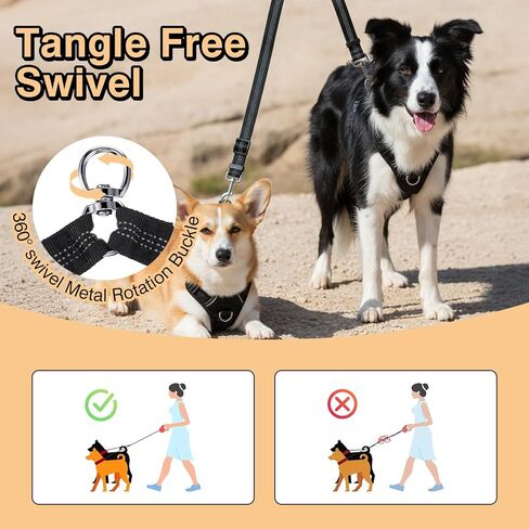Double Dog Leash for Two Dogs No Tangle Dual Leash Heavy Duty Adjustable Reflective Bungee Retractable Split Multiple Leashes for Walk Fit All Sized Breeds Black in Kuwait