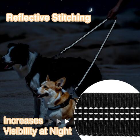 Double Dog Leash for Two Dogs No Tangle Dual Leash Heavy Duty Adjustable Reflective Bungee Retractable Split Multiple Leashes for Walk Fit All Sized Breeds Black in Kuwait