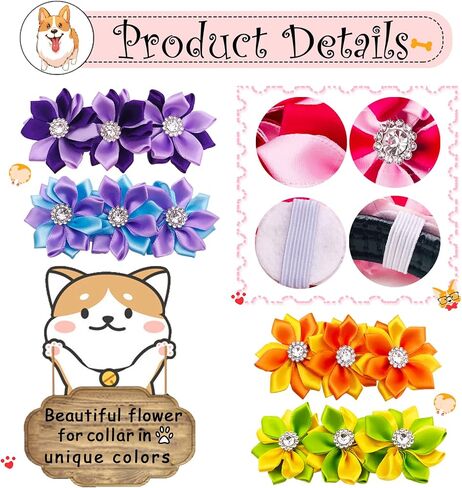 Dog Collar Flowers for Small Medium Large Dogs Bows Slip on Collars Attachment Accessories in Kuwait