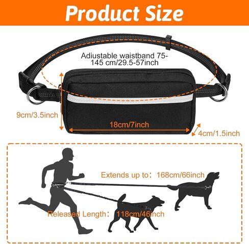 Hands Free Double Leash for 2 Dogs, Adjustable Waist Leash for Dog Walking 2 Dogs, Heavy Duty No Tangle Double Retractable Dog Leashs for Medium Large Running, Jogging, Hiking(Black) in Saudi Arabia