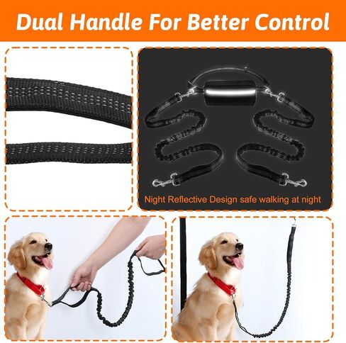 Hands Free Double Leash for 2 Dogs, Adjustable Waist Leash for Dog Walking 2 Dogs, Heavy Duty No Tangle Double Retractable Dog Leashs for Medium Large Running, Jogging, Hiking(Black) in Saudi Arabia