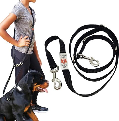 مقود ActiveDogs بدون استخدام اليدين - بطول 7 أقدام، مقود خدمة للكلاب مع علامة "Service Dog Do Not Pet" من الكروم - نايلون قوي 3/4 بوصة، خياطة مزدوجة، أسود in Kuwait