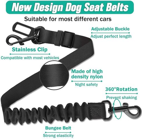 Bicycle Dog Leash for Riding, Hands Free 150° Rotating Built-in Shock Absorber Bike Retractable Leashes for Cycling, Elastic Nylon Adjusted Car Holder Seat Belt Rope (Black) in Saudi Arabia
