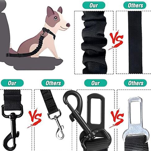 Bicycle Dog Leash for Riding, Hands Free 150° Rotating Built-in Shock Absorber Bike Retractable Leashes for Cycling, Elastic Nylon Adjusted Car Holder Seat Belt Rope (Black) in Saudi Arabia