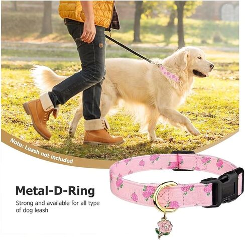 Pink Rose Patterned Pet Collar with Pendant Adjustable for Dogs Collar in Saudi Arabia