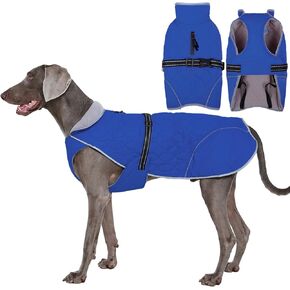 IDOMIK Dog Winter Jacket, Adjustable Waterproof Dog Warm Coat with Fleece Lining, Turtleneck Windproof Cold Weather Coats for Winter, Reflective Warm Snow Jacket for Great Dane Rottweiler,Blue,3XL in Kuwait
