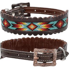 Showman Aztec Flame Beaded Leather Dog Collar in Kuwait