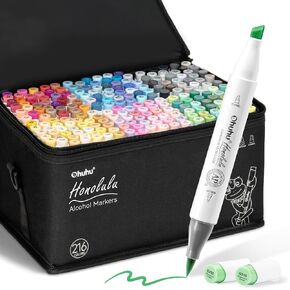Ohuhu Alcohol Based Brush Markers -Double Tipped Art Marker Set for Artists Adults Coloring Sketch Illustration - Brush & Fine Dual Tips - 216 Colors - Honolulu B of Ohuhu Markers - Refillable Ink in Saudi Arabia