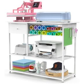 Crafit 4 Tier Heat Press Table with Pull-Out Tray, Foldable Movable Heat Press Stand with Charging Station for Heat Transfer Machine, Sublimation Printer, Sublimation Transfer Machine Organization in Saudi Arabia