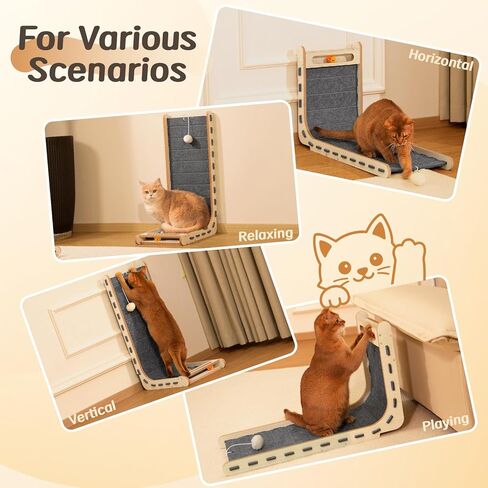 وسادة خدش للقطط مع لعبة كرة، لوح خدش عمودي للقطط في الأماكن المغلقة، للبالغين، عمود خدش واقٍ، حامي الأثاث، ألعاب القطط الصغيرة، 26.8 بوصة - رمادي in Kuwait