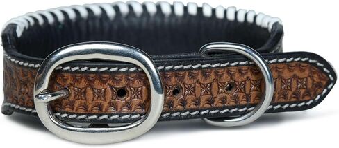 Genuine Cowhide Leather Dog Collar Handmade Hand Tooled Leather Dog Collar for All Breeds Comfortable Fitting Collar - Brown & Turquoise (Medium) in Saudi Arabia